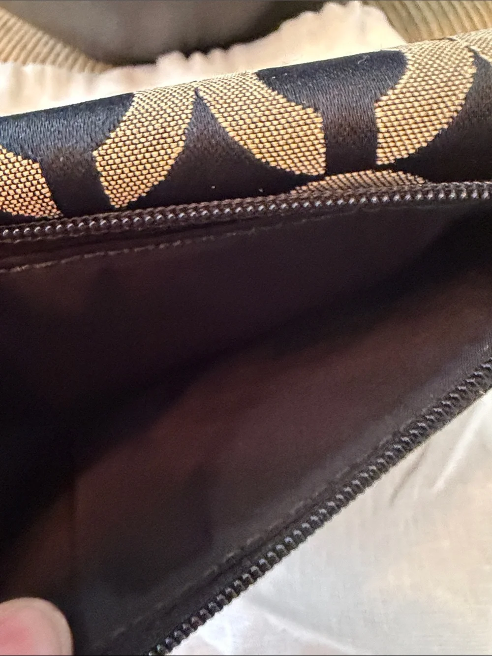 COACH Kristen Black and Khaki Op Art Jacquard Tri-Fold Wallet w/Dustbag